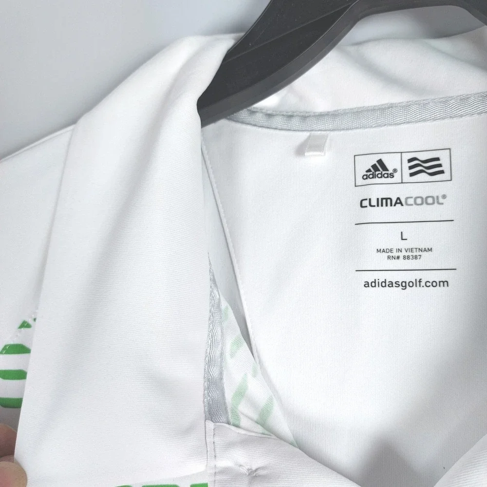 Adidas Clima Cool Golf Polo Shirt Mens L‎ White Green Arthur Hills Hilton Head